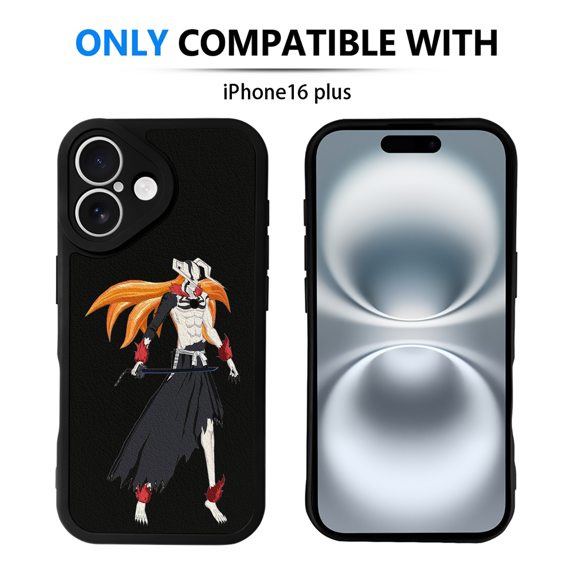 ブリーチ 黒崎一護（くろさき いちご）BLEACH Kurosaki Ichigo 【iPhone 16シリーズ対応】シリコンスマホケース（レザー調） 材質：シリコン